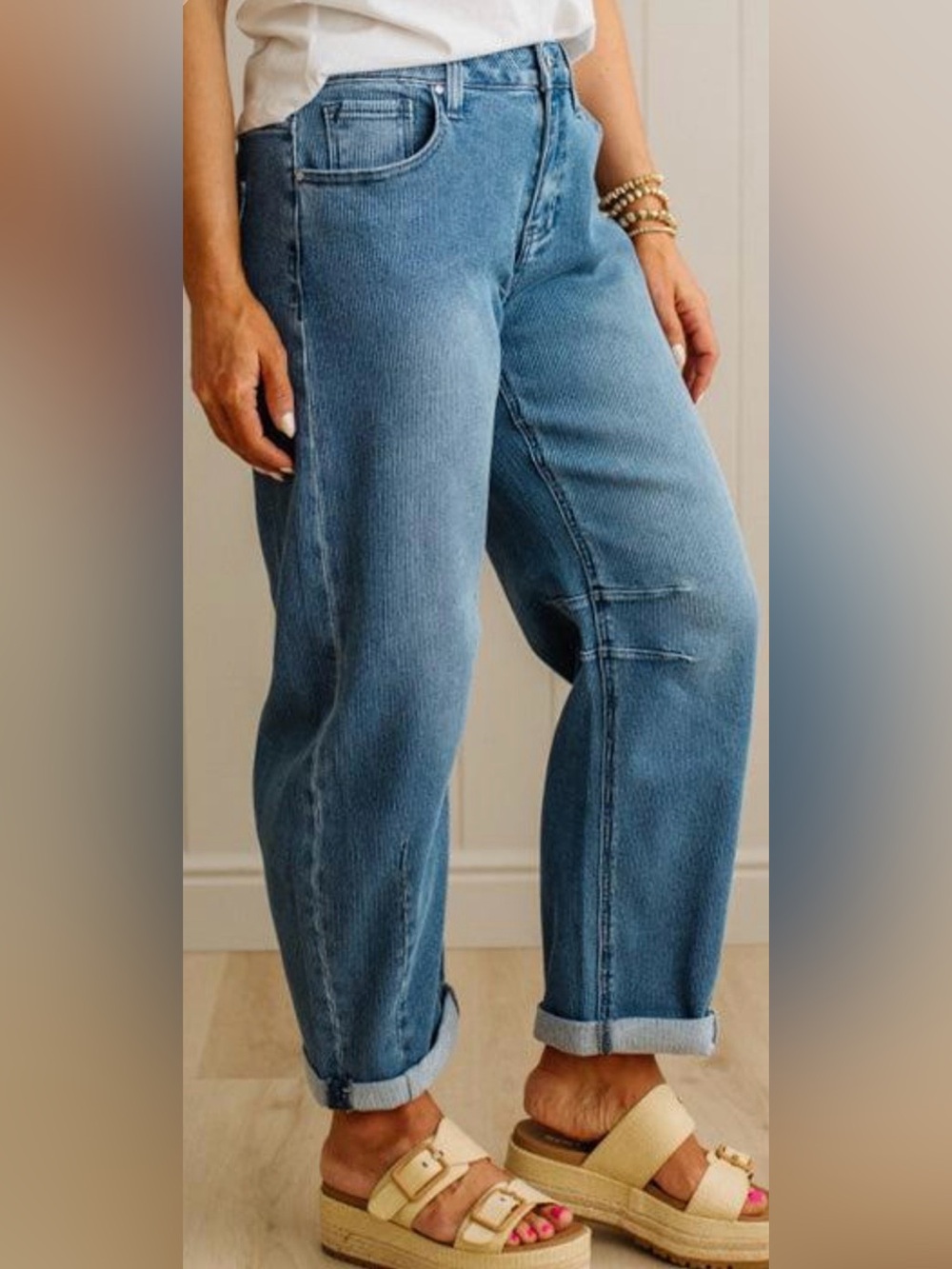 RISEN Simon Striped Slouchy Crop Barrel Jeans Size 11 NWOT